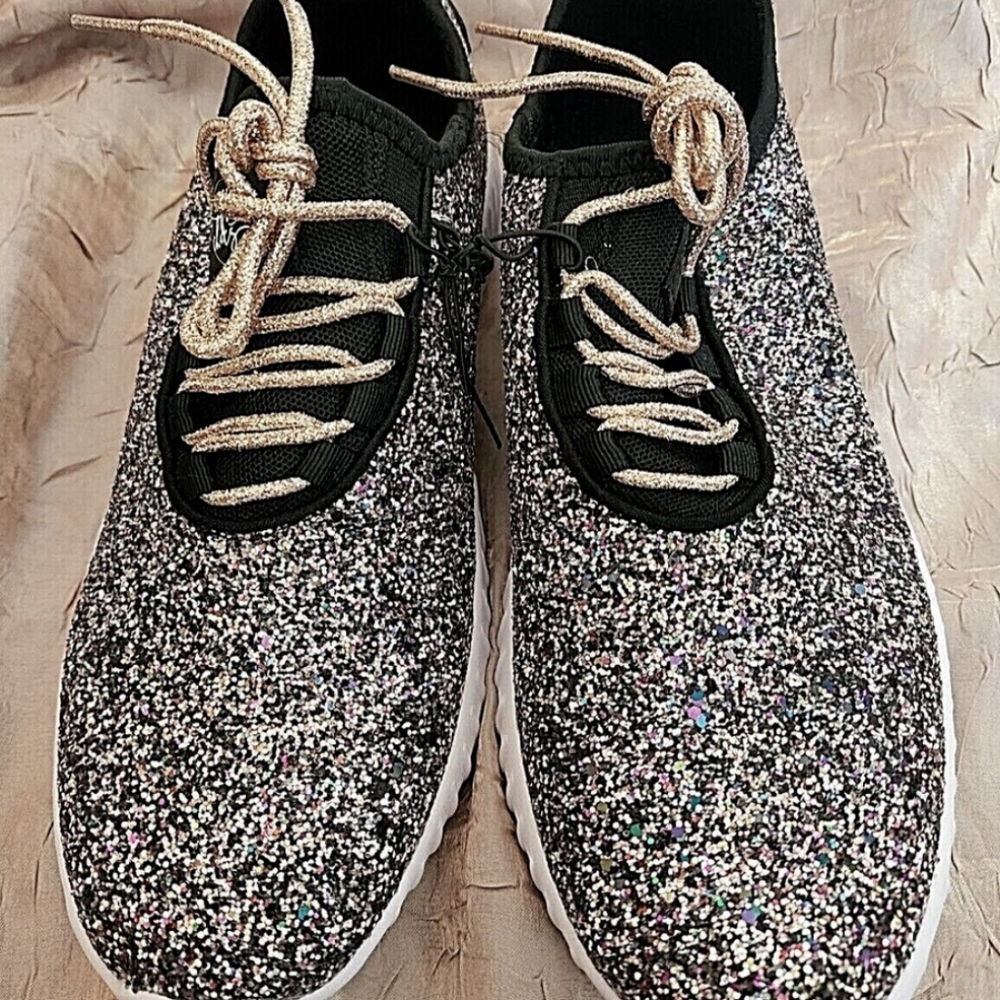 Black and rose gold glitter sneakers size 9